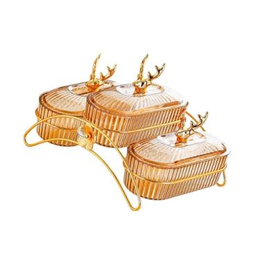 Imagem de YWJLQH Prato de frutas secas, pratos para lanche com tampa, organizador de fruteiras, decoração para casa, comida, aperitivo, bandeja para servir, aperitivo, Amarelo