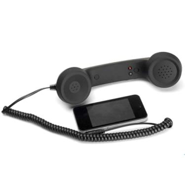 Imagem de Aparelho de telefone retrô, fone de ouvido portátil antigo, receptor de celular com fio, à prova de radiação, para telefones celulares e computadores, preto