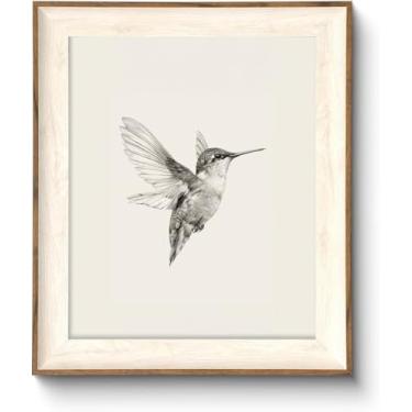 Imagem de ASTRDECOR Impressões de arte de parede de beija-flor – Quadro de pintura de esboço de pássaro preto e branco vintage, decoração de parede neutra rústica em tela para berçário, quarto, sala de estar