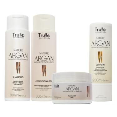 Imagem de Kit Trulle Nature Argan Profissional com Shampoo, Condicionador, Máscara e Leave-in – Hidratação Profunda, Anti-Frizz, Brilho, Cabelos Danificados e Quimicamente Tratados