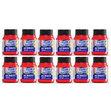 Imagem de Kit Com 12 Tintas Para Tecido Fluorescente Neon Acrilex 37ml Azul Vermelho Maravilha Verde Ouro Limão Fixação a Frio e Alta Cobertura Recomendado Para Tecidos De Algodão Sem Goma É Ideal Para Customização De Roupas, Decoração E Outras Aplicações Artísticas (Maravilha 107) (Vermelho 103)