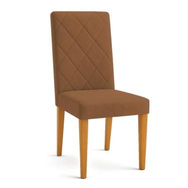 Imagem de Cadeira de Jantar Estofada Siena Veludo Pés Trapézio Castanho - Pallazio