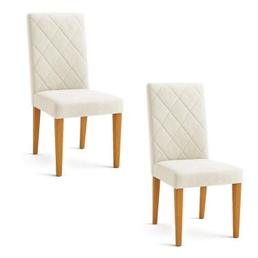 Imagem de Kit 02 Cadeiras de Jantar Estofada Siena Veludo Bege Pés Trapézio Castanho - Pallazio