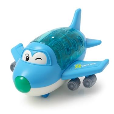 Imagem de Avião de Brinquedo Infantil com Luz e Som, Bonecos Removíveis, Cabine Abrível, Rodas 360°, Azul ou Rosa (Azul)