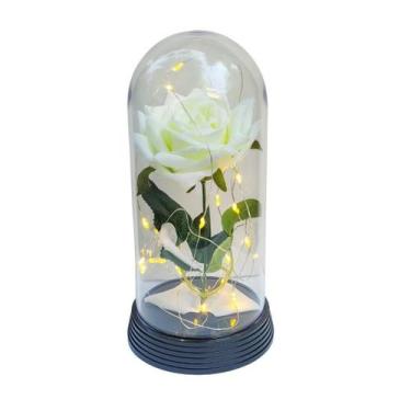 Imagem de Luminária A Rosa Encantada Branca 20 Cm Base Preto Quente - Amor Lindo