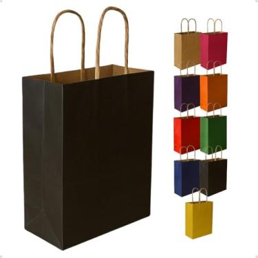 Imagem de Sacola de Presente de Papel Kraft Colorido 21,5x8,5x17,5cm(Preta,10 unidades)