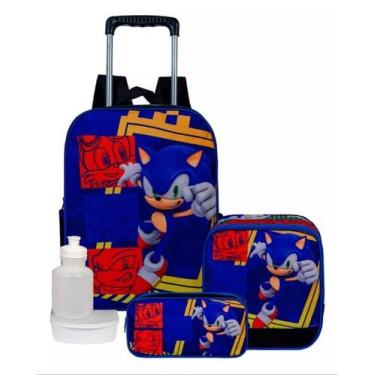 Imagem de Kit Mochila Escolar Sonic Com Rodinha, Estojo e Lancheiras Térmica - S