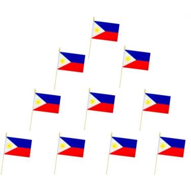 Imagem de Pacote com 10 bandeiras das Filipinas - Bandeira portátil - Bandeira de mesa - 13 x 20 cm, mini bandeira das Filipinas, topo de bola de segurança. Adequado para decorações de festas, expositores de