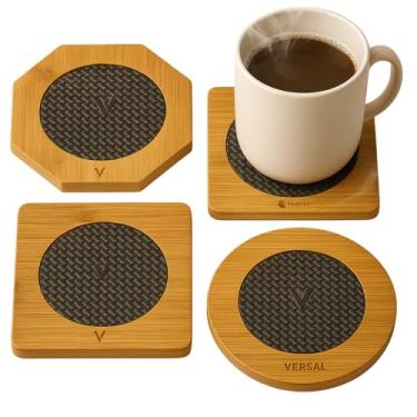 Imagem de Descanso de Panela Em Bambu, Protetor de Mesa, Descanso de Bule de Chá e Chaleira. Kit com 4 unidades Formatos variados