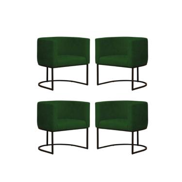 Imagem de Kit 4 Poltronas Reforçada Decorativa Sala Gabriela Base Ferro Preta Suede