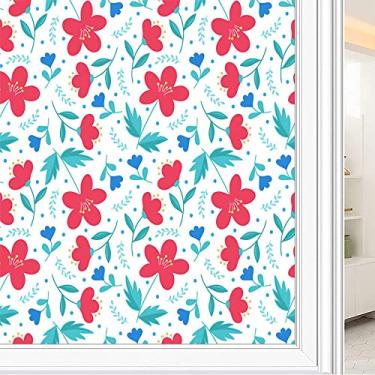 Imagem de Película de janela de privacidade de flores, textura de estilo floral, filme de vidro para sala de estar e escritório em casa, L90 x C 190 cm