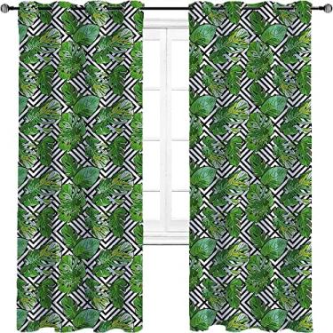 Imagem de Cortinas blackout com folhas de palmeira – Cortinas de isolamento térmico, economia de energia e redução de ruído para quarto e sala de estar, cortina de isolamento de cozinha com tratamento de