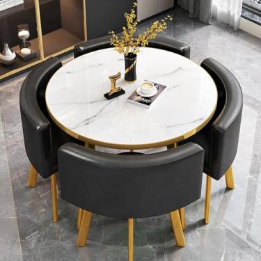 Imagem de Mesa De Clube De Sala De Recepção De Escritório, Combinação De Mesa E Cadeira De Recepção, Cadeira De Couro Pu Estilo Retrô Pernas De Metal, Mesa E Cadeir, Black