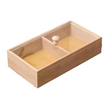 Imagem de Ioensy Bandeja de bambu para servir nozes, prato para salgadinhos, frutas secas com tampa transparente, compartimento para armazenamento, bandeja resistente, 20x10x4.5cm