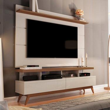 Imagem de Rack com Painel para TV Até 70 Polegadas Galahad 2 Gavetas Off White/Freijó - Pnr Móveis