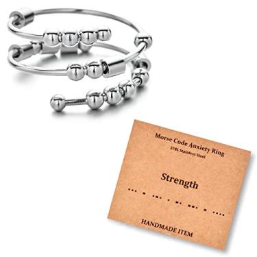 Imagem de LNIEER Anéis de código Morse para mulheres e homens, presentes inspiradores engraçados, de aço inoxidável, anel fidget para ansiedade, ansiedade, com contas, anel giratório, anel fidget para mensagens, presentes de amizade, joias, presentes de aniversário, Aço inoxidável, Sem pedra preciosa