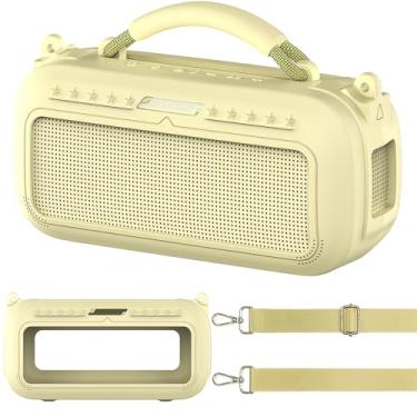 Imagem de JCHPINE Capa de silicone para acessórios de alto-falante portátil Bose SoundLink Max, capa de silicone macio para alto-falante Bose SoundLink Max Bluetooth com alça de ombro (capa amarela cítrico)