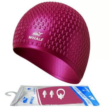 Imagem de Touca de natação grande de silicone mantém seu cabelo seco durante a natação (rosa)