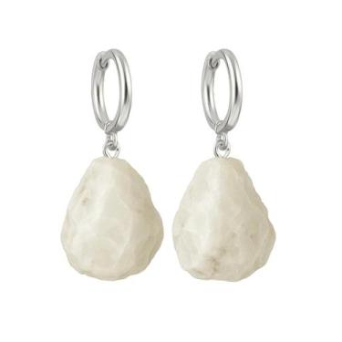 Imagem de Brinco de Argola Opala Branca - Cristal Natural, Prata 925