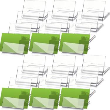 Imagem de Chunful 24 peças mini suporte de placa de acrílico 3,5 x 3,5 cm suportes inclinados para números de mesa em forma de L transparentes suportes de exibição de etiqueta de preço para festa, escritório