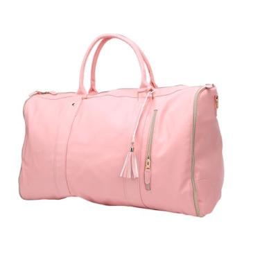 Imagem de Asixxsix Bolsa de Vestuário de Viagem de Couro PU, Saco de Duffle 2 Em 1 Em 1 de Terno Com Compartimento de Sapatos para Homens Viagens de Fim de Semana de Negócios para Homens (Róseo)