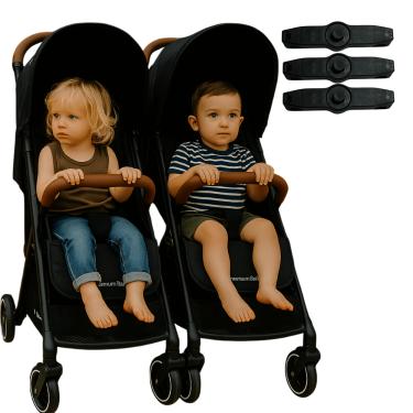 Imagem de Carrinho de Bebê Gêmeos Premium Baby Zurich Black Couro Marrom
