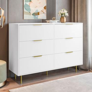 Imagem de Cômoda para Quarto com 6 Gavetas 135x102cm Safira Branco