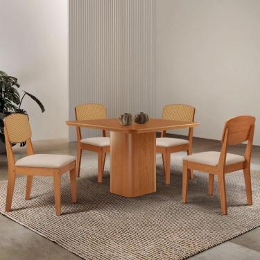 Imagem de Mesa De Jantar Eloise 90 cm Tampo Mdf 4 Cadeiras Moderna