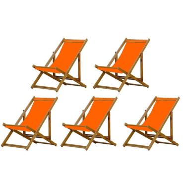 Imagem de Kit 5 Cadeiras Espreguiçadeira Preguiçosa Dobrável Mel Sem Braço