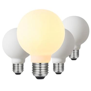 Imagem de Lâmpada LED globo de luz saudável G25/G80 regulável sem oscilação branco fosco 6W 2500K CRI95 420LM, lâmpada Edison equivalente a 40W (pacote com 4) (branca)