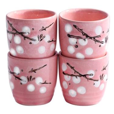 Imagem de Whitenesser Copos de saquê de cerâmica tradicional, rosa, conjunto de 4