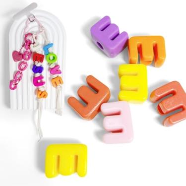 Imagem de 20 peças de contas de plástico com letras, contas grandes de 20 mm para artes DIY e contas do alfabeto chaveiro artesanato, artesanato de joias de acrílico - E