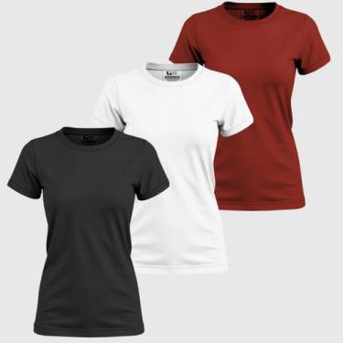 Imagem de Kit 3 Blusinhas Femininas Camiseta Basica 100% Algodão Gola Redonda Fa
