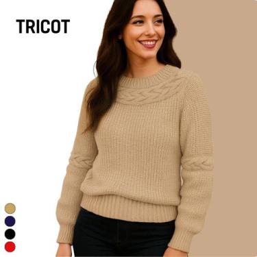 Imagem de Blusa Tricot Manga Longa Detalhe Trança - Vitrine Collection, Bege, U