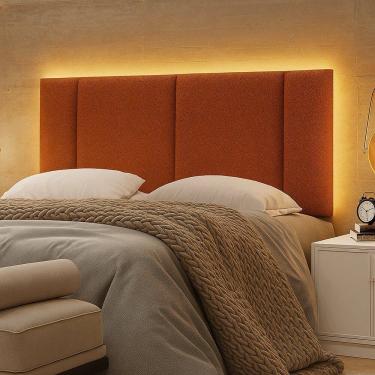 Imagem de Cabeceira Painel Cama Box Casal Padrão Siri 140cm com LED Bouclé Terracota - Desk Design
