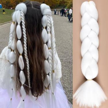Imagem de Sakkou Cabelo trançado branco de neve para tranças 3 peças de extensões de cabelo falso branco sólido jumbo 100 g/pc tranças sintéticas de 61 cm