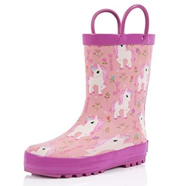 Imagem de Botas de chuva infantis, botas de borracha impermeáveis para meninas e meninos com estampa animal da Landchief, Animal, 2 Big Kid