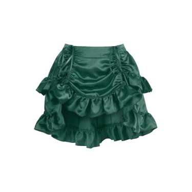 Imagem de Daisy corsets Minissaia feminina de cetim verde escuro com cordão bustle faroeste vaqueira moda fantasia Halloween, Verde escuro, 32-36