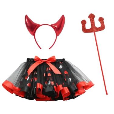 Imagem de Happy Cherry Conjunto de saia tutu de bruxa para meninas com faixa de cabelo e varinha, 3 peças, roupas de Halloween 3-8 anos, Vermelho 2, 4-6 Anos