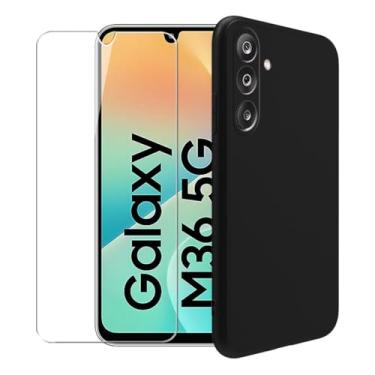 Imagem de WDMYLFTW Capa para Samsung Galaxy M36 5G + película protetora de tela de vidro temperado - capa protetora de TPU (preta)