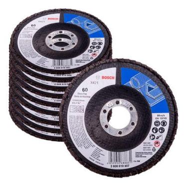Imagem de Disco 10 Unid Flap Bosch X421 Óxido Aluminio 115mm G60 Curvo
