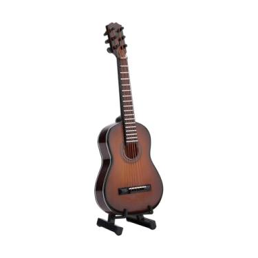 Imagem de SPYMINNPOO Mini Modelo de Guitarra de Madeira de 15 Cm Com Stand, 6 String Decorative Ornament for Home Office Desktop (Café)