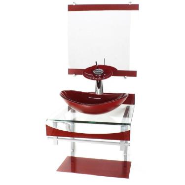 Imagem de Gabinete Vidro 40Cm Banheiro Curvado Duplo Pc Cuba Oval