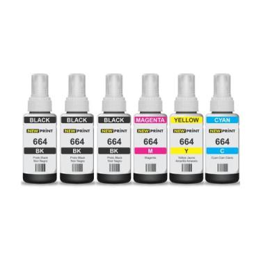 Imagem de Kit 6 Refil Tinta New Print Compatível Epson 664 L355 L375 L395