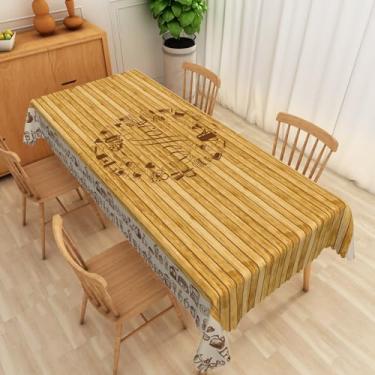 Imagem de SIEDYCV Toalha de mesa marrom de grão de madeira, 137 x 272 cm, tecido estampado, tecido de poliéster, impermeável, reutilizável, capa de mesa retangular para café, jardim, café, festa, cozinha, sala