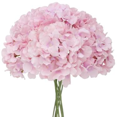 Imagem de FLORRALIA Flores artificiais de hortênsia roxa falsa - flores de hortênsias de seda sintética com hastes toque real para decoração de mesa de festa de casamento em casa (roxo claro, pacote com 10)