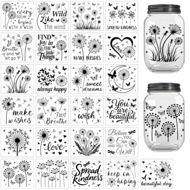 Imagem de Peacoblue Recortes de silhueta de dente-de-leão para jarros de vidro de lata de pedreiro, decoração de garrafa de desejos, silhueta durável de 25 peças para lanterna, kit de artesanato faça você mesmo