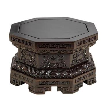Imagem de Base de exibição octogonal ébano suporte de exibição, vaso de chá, base de bonsai para decoração de escritório em casa, base de suporte de exibição (grande)