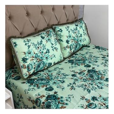 Imagem de Jogo de Colcha Casal Box Linhão com Franja e Fronhas Algodão – Cobre Leito Estampado Dupla Face, Macio e Durável(MODELO - 28)