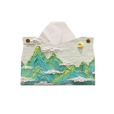 Imagem de Capa para caixa de lenços de papel Caixa de tecido para pintura a óleo, porta guardanapo pu para sala estar doméstica, para restaurante, escritório doméstico(Green)